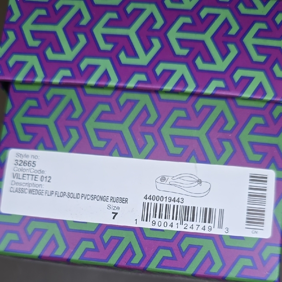 Tory Burch Classic Wedge Flip Flop w/ BOX Black Sandals with Floral Size 7 - Picture 9 of 10